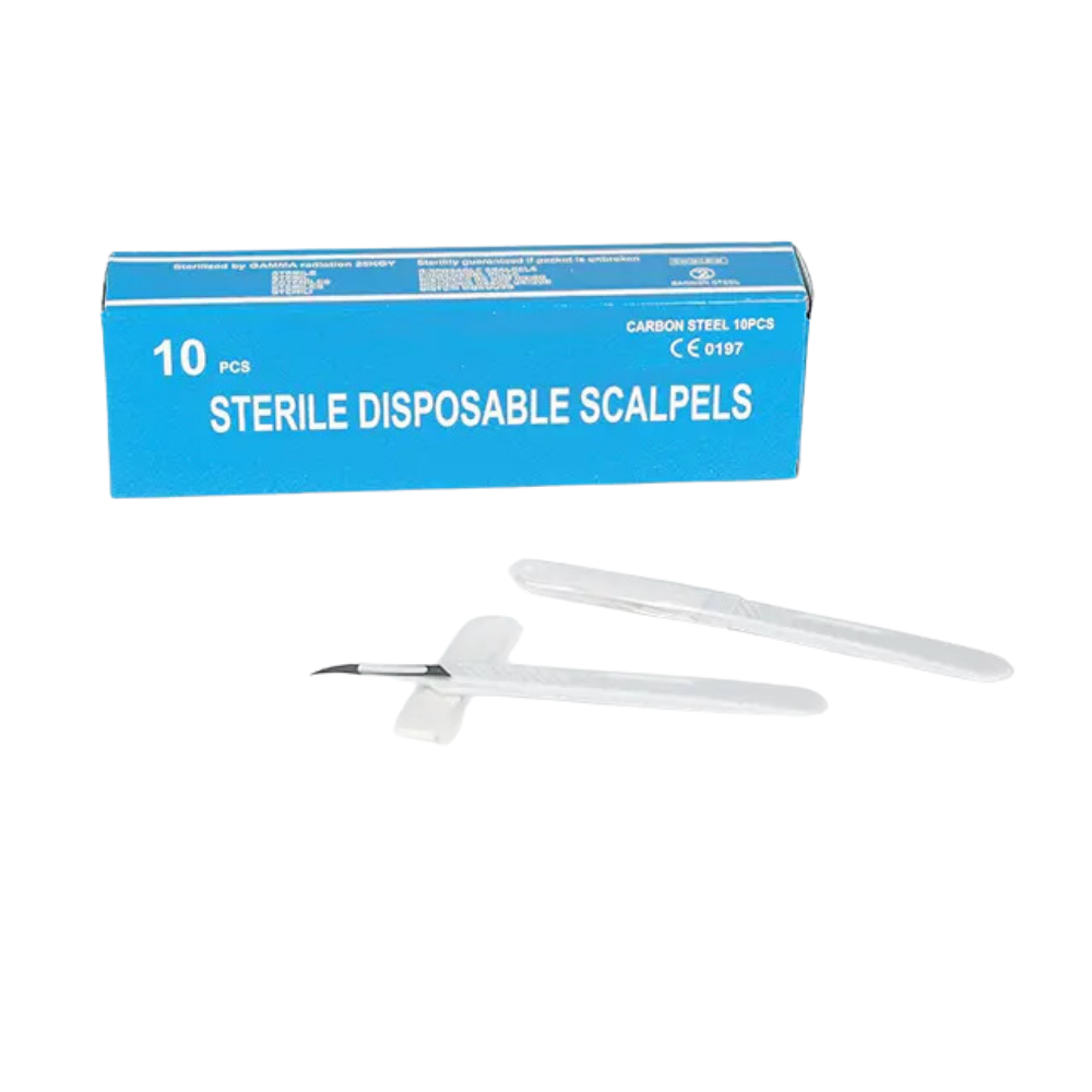 Bisturí Desechable No. 10 Estériles de Acero Inoxidable. Caja con 10 piezas.