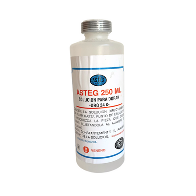 Solución Para Dorar Joyería Y Metales Oro 24KT Asteg 250 Ml