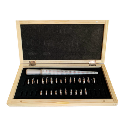 Kit De Medidor De Anillos Y 25 Argollas En Estuche De Madera