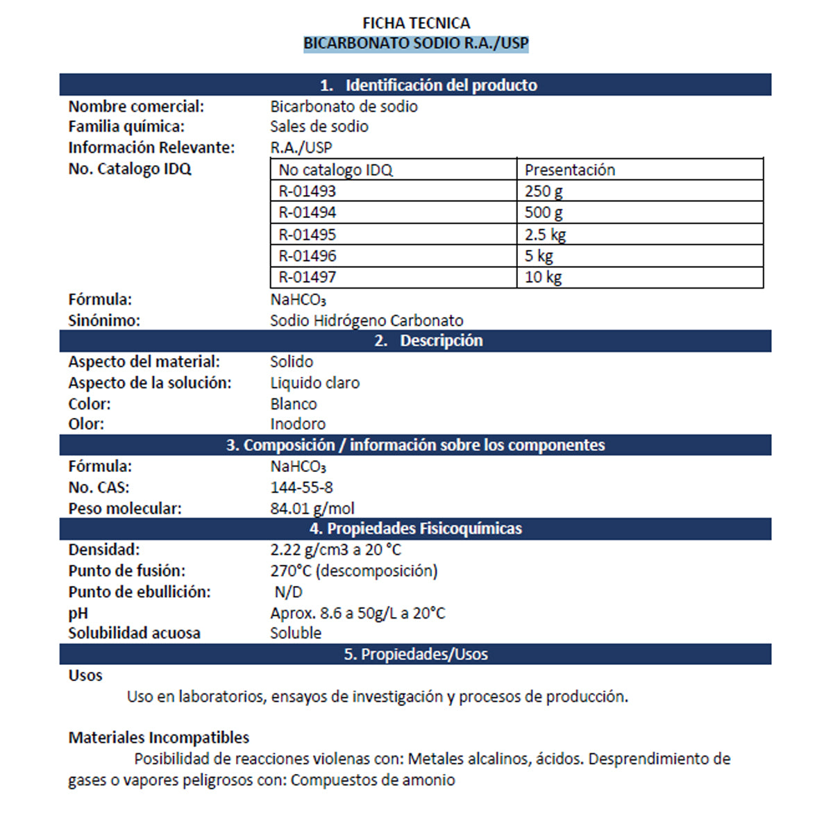 Bicarbonato de sodio como regulador de acidez, antiaglomerante y  estabilizante - Parte 2 - Qpros