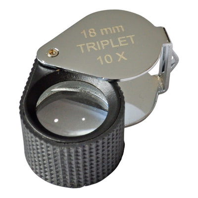 Lupa Triplet 10x 18mm Plateada Con Rubber Grip